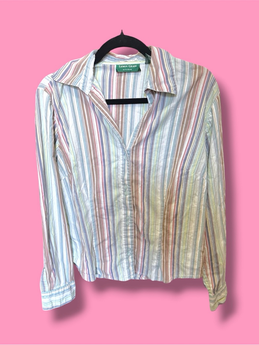 Lemon Grass Pastel Multi-Stripe Button-Down Shirt